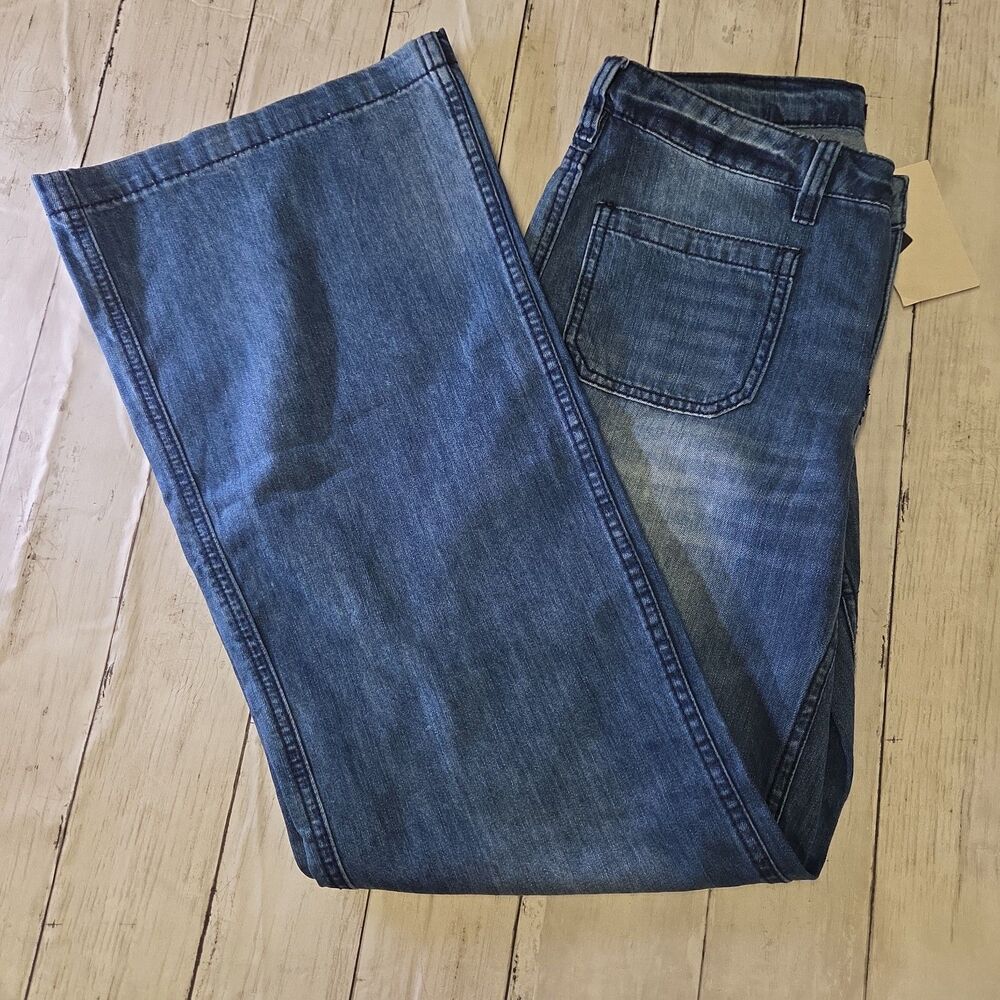 NWT Flamingals Womens XS Wide Leg Mid Rise Jeans Front Patch Pockets - Picture 10 of 11
